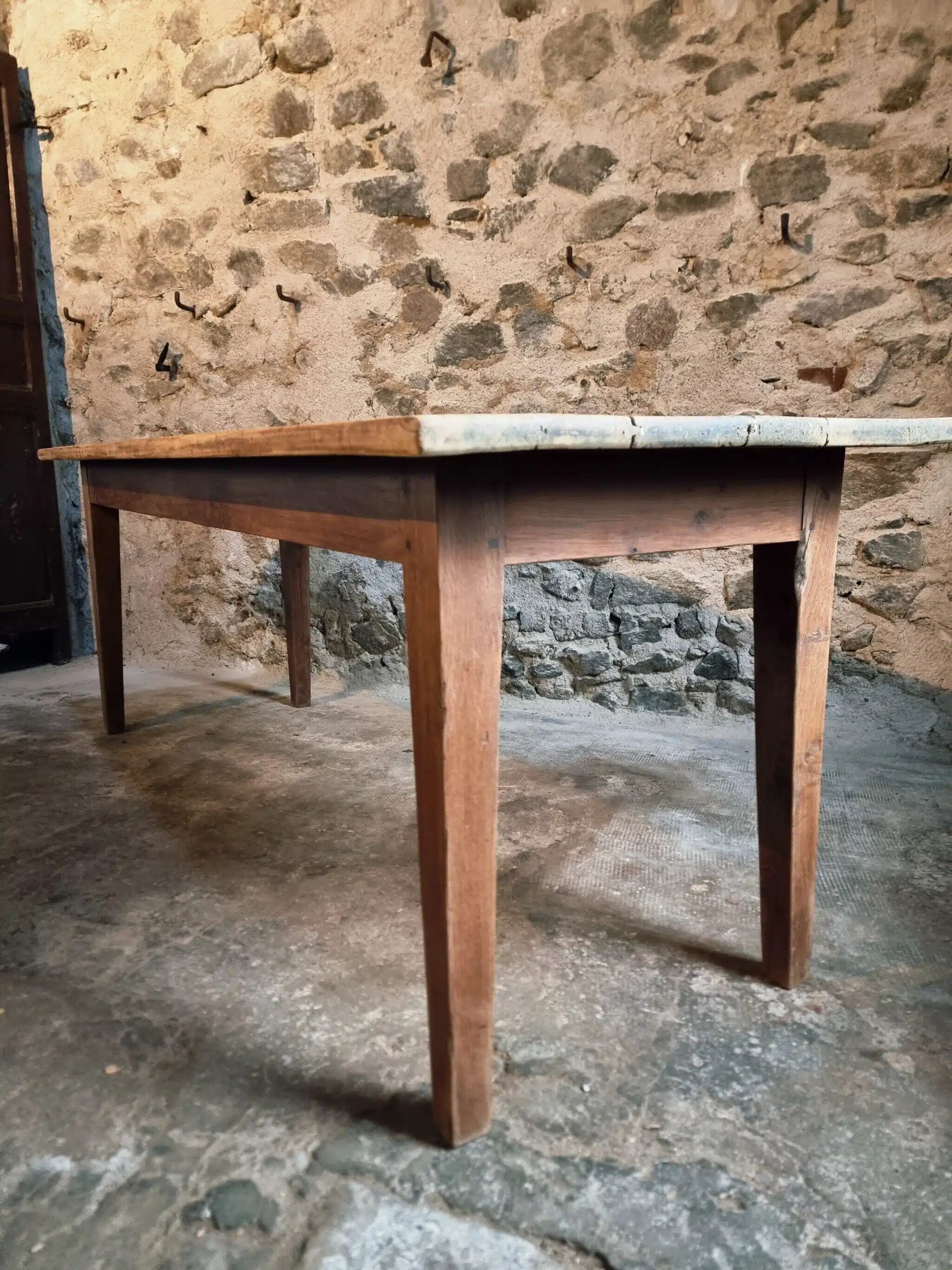 Antique French country dining table – Oak base and pine top, circa 1900