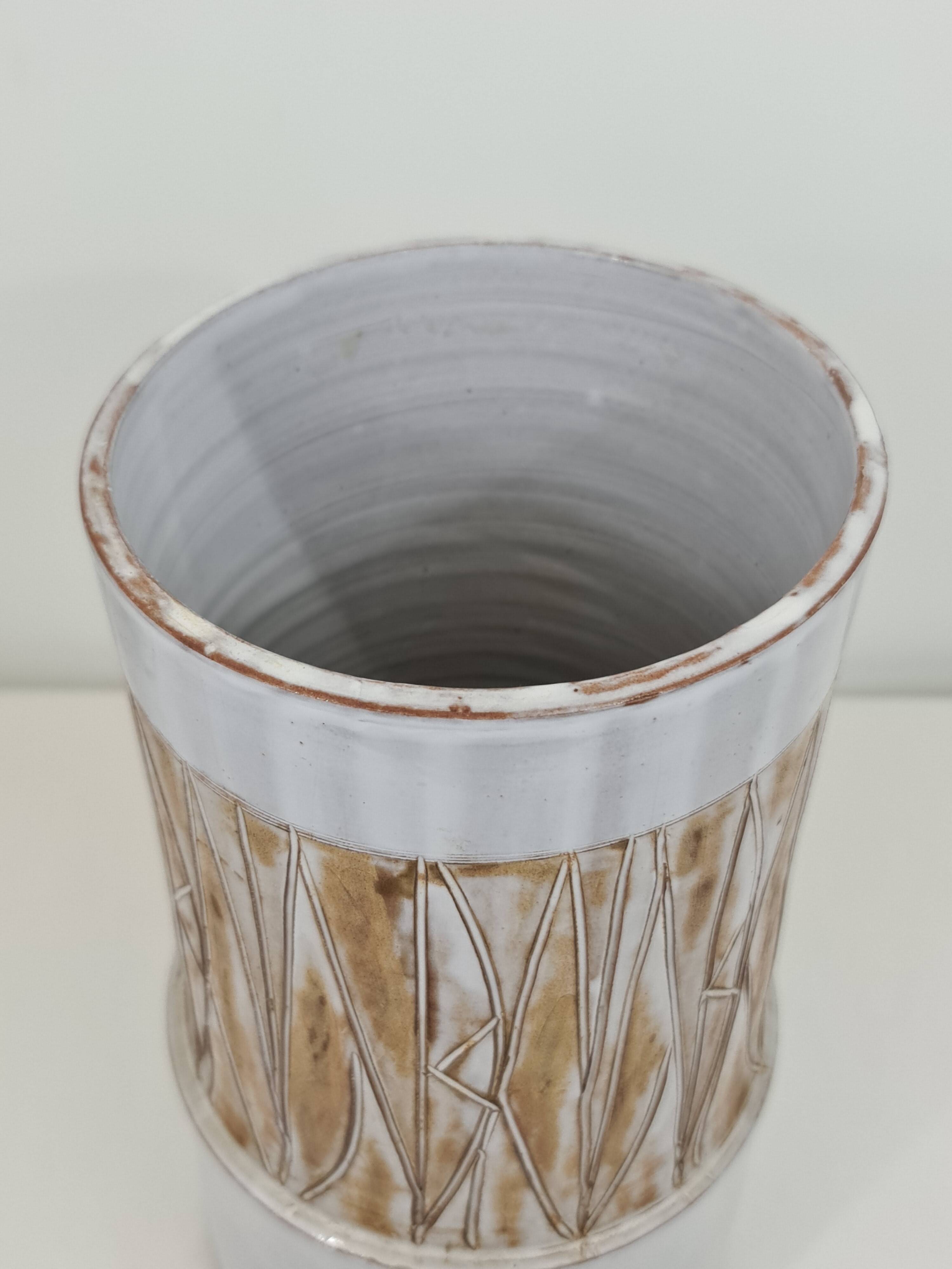 Large ceramic cylinder vase by Les Argonautes