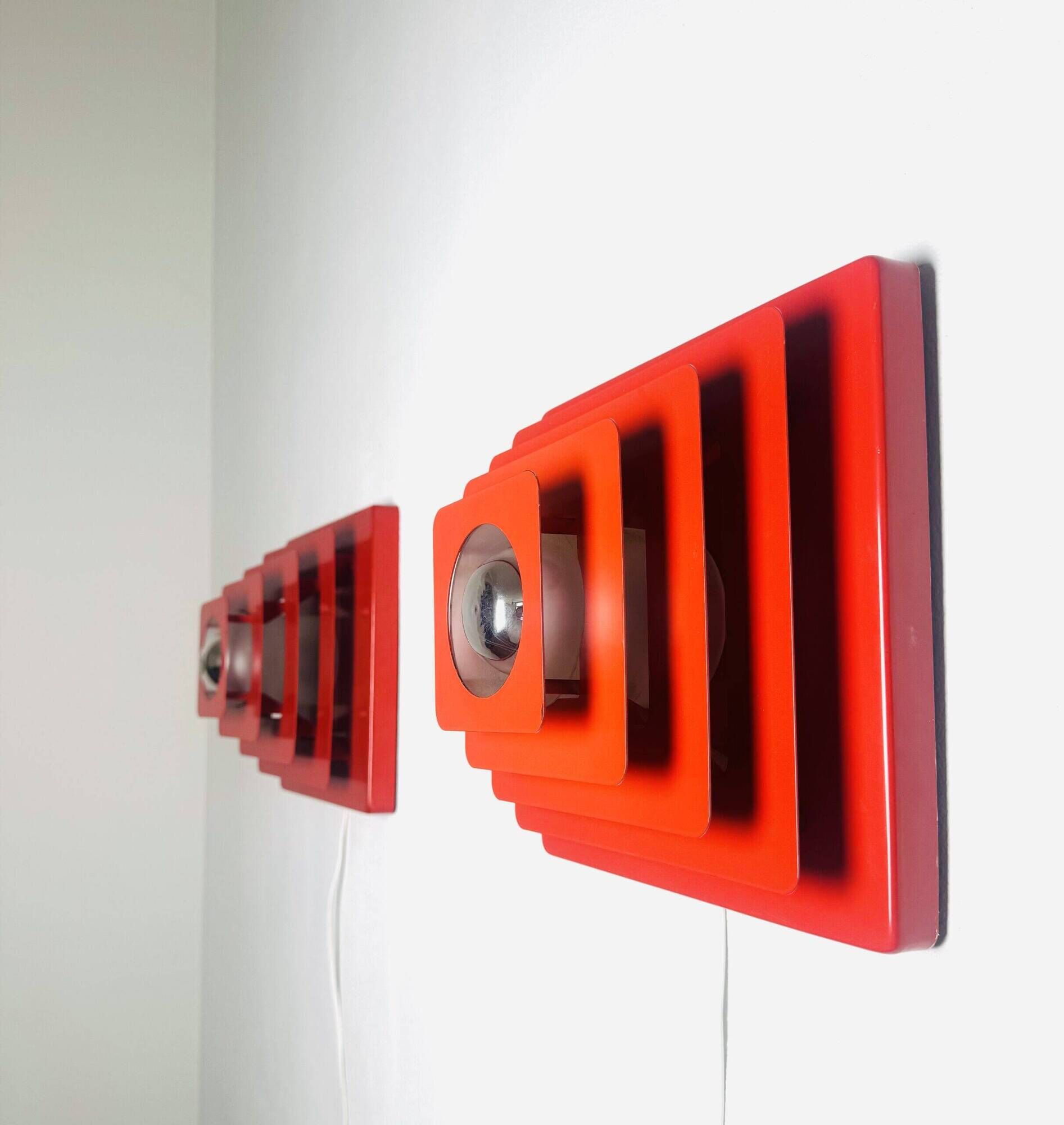 Multi-Layered Pyramid Wall Lamps In Red By Hustadt Leuchten, Germany 1970S