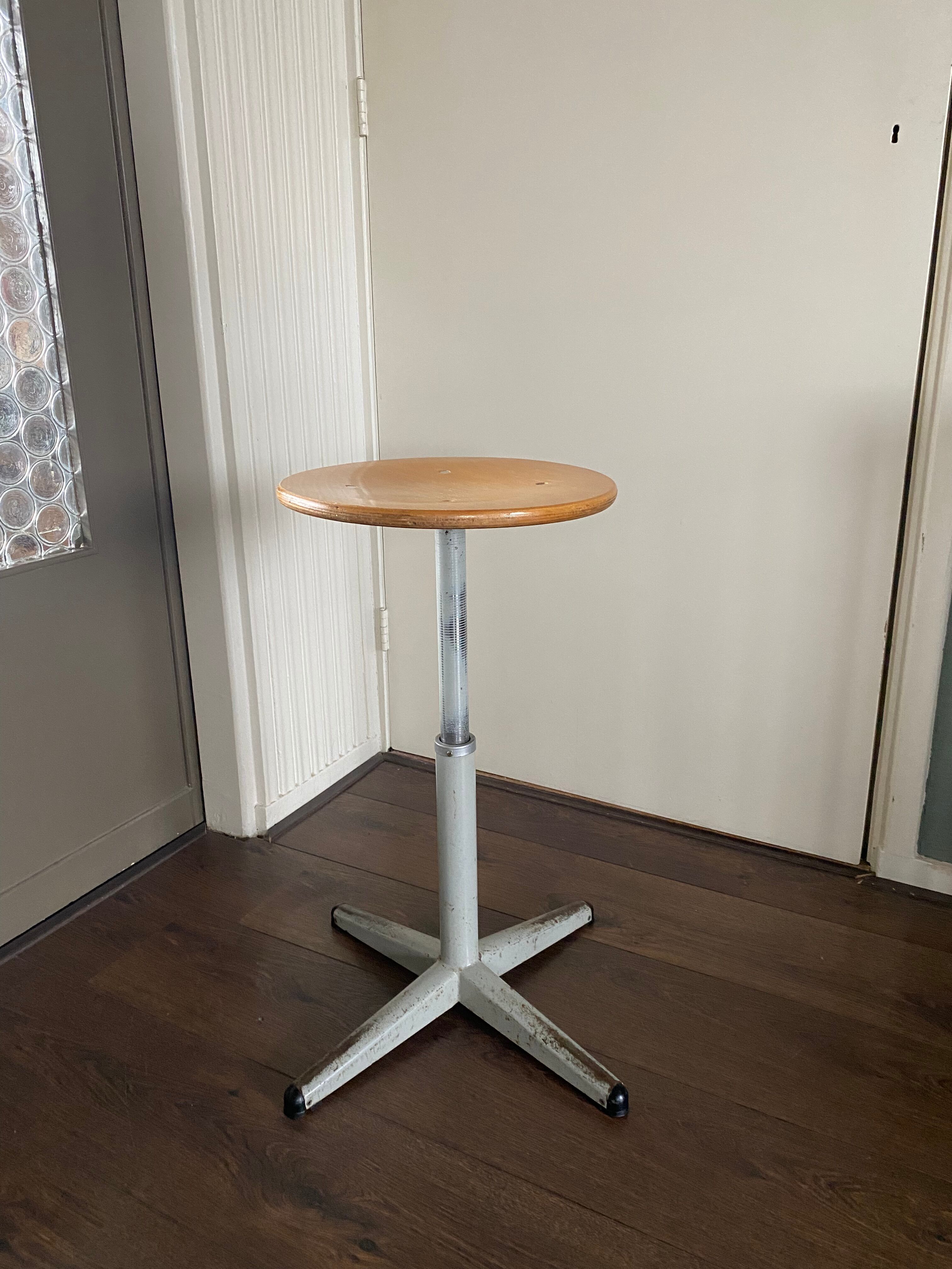 Vintage Industrial Height Adjustable Swivel Stool, 1960s