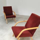 Pair of Czech burgundy brown velvet armchairs 1970
