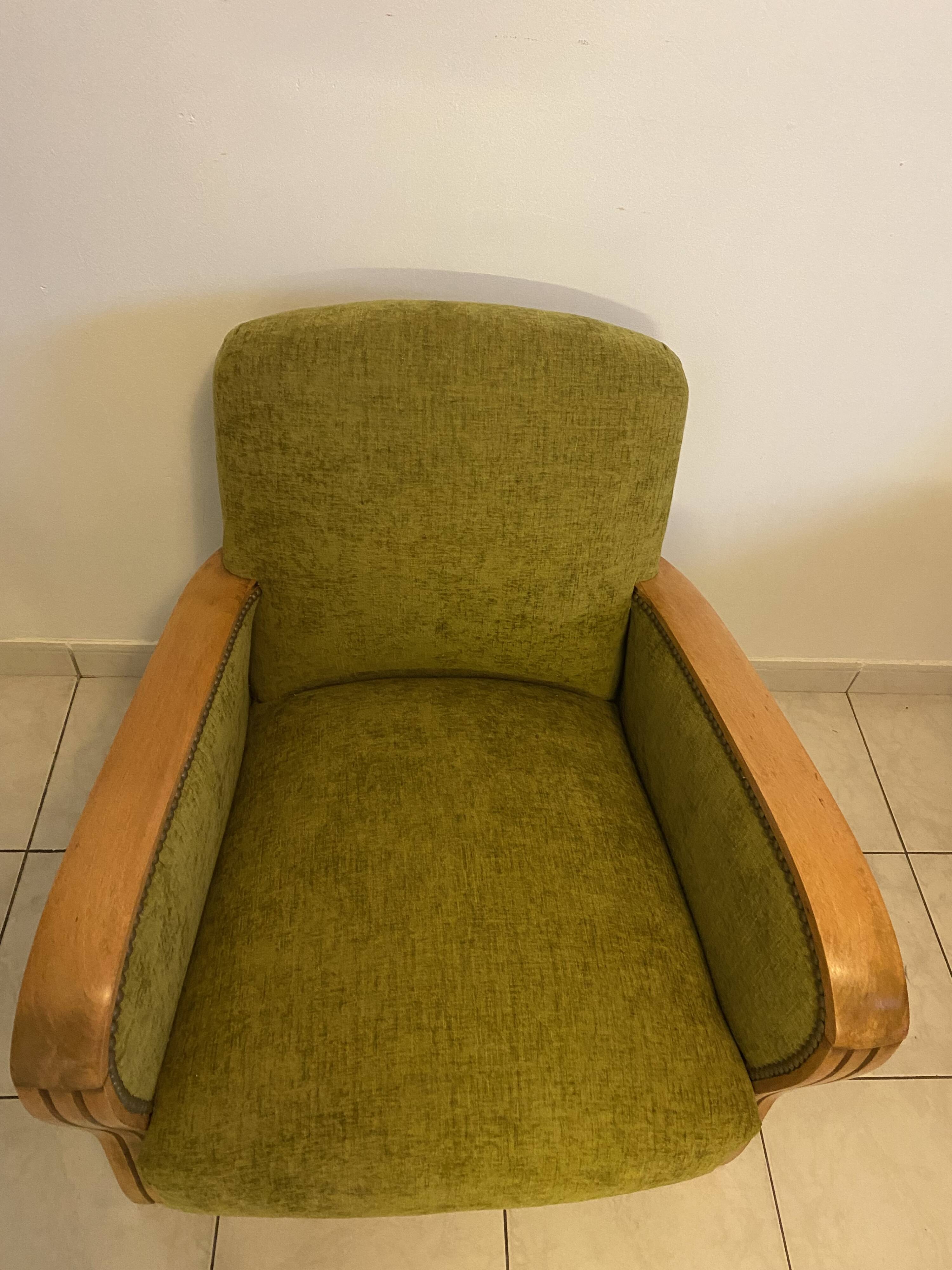 Fauteuil Art Déco en tissu vert