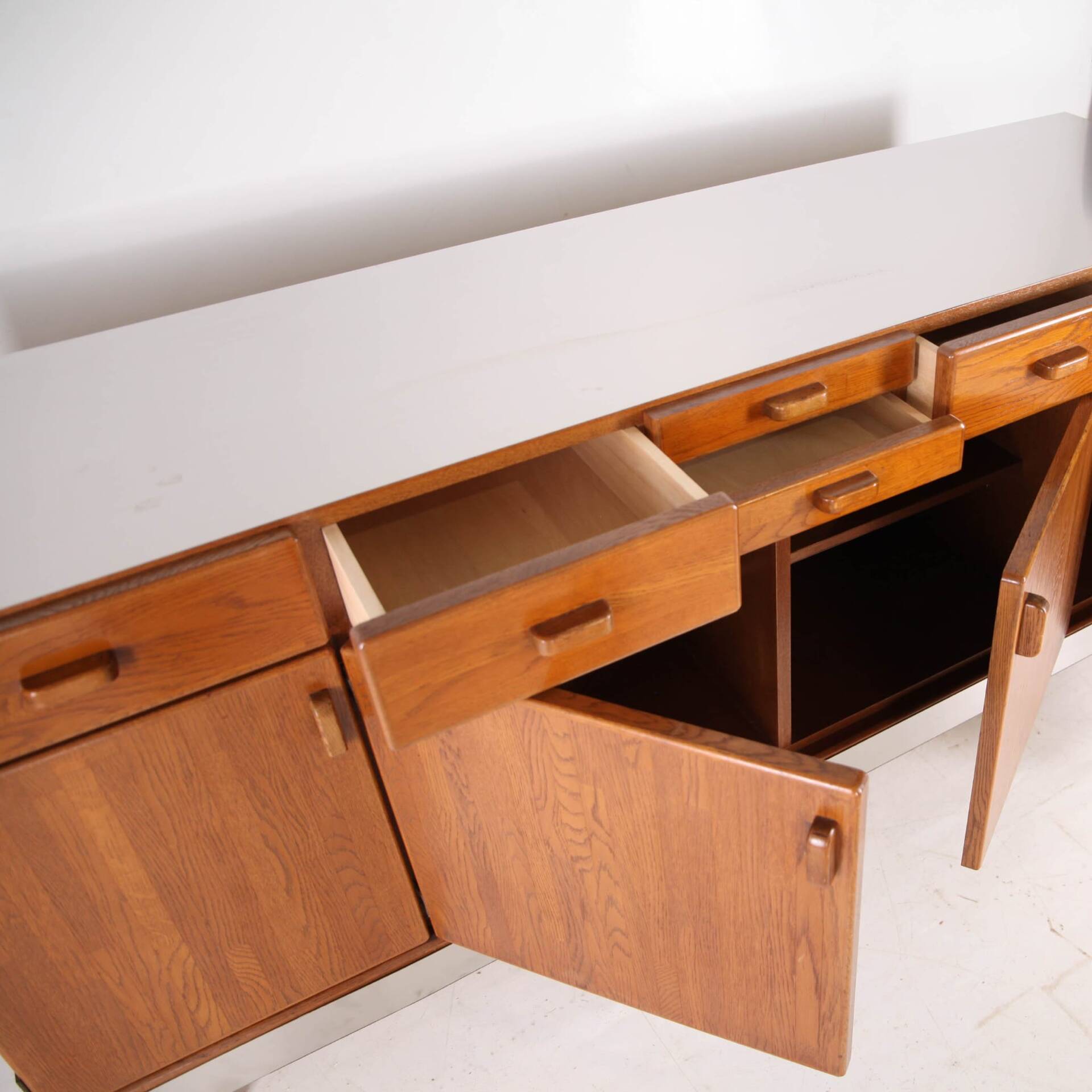 Oak and brushed metal sideboard