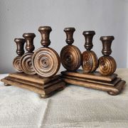 Brutalist turned wood candlestick holders – vintage 50s-60s