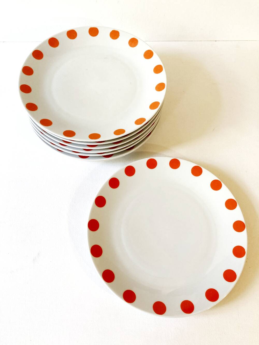 8 Schirnding Bavaria porcelain plates with orange dots, 1970s