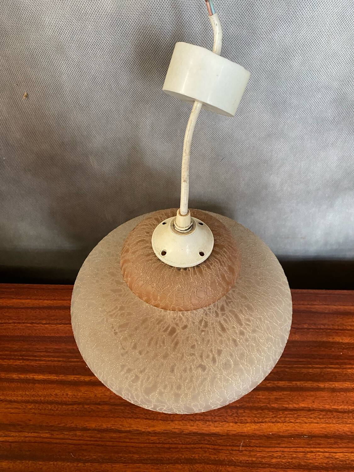 Antique Beige Frosted Glass Pendant Light 70s Art Deco Vintage