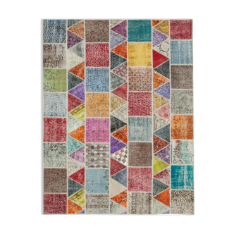 Hand-knotted oriental vintage 180 cm x 232 cm multicolor patchwork carpet