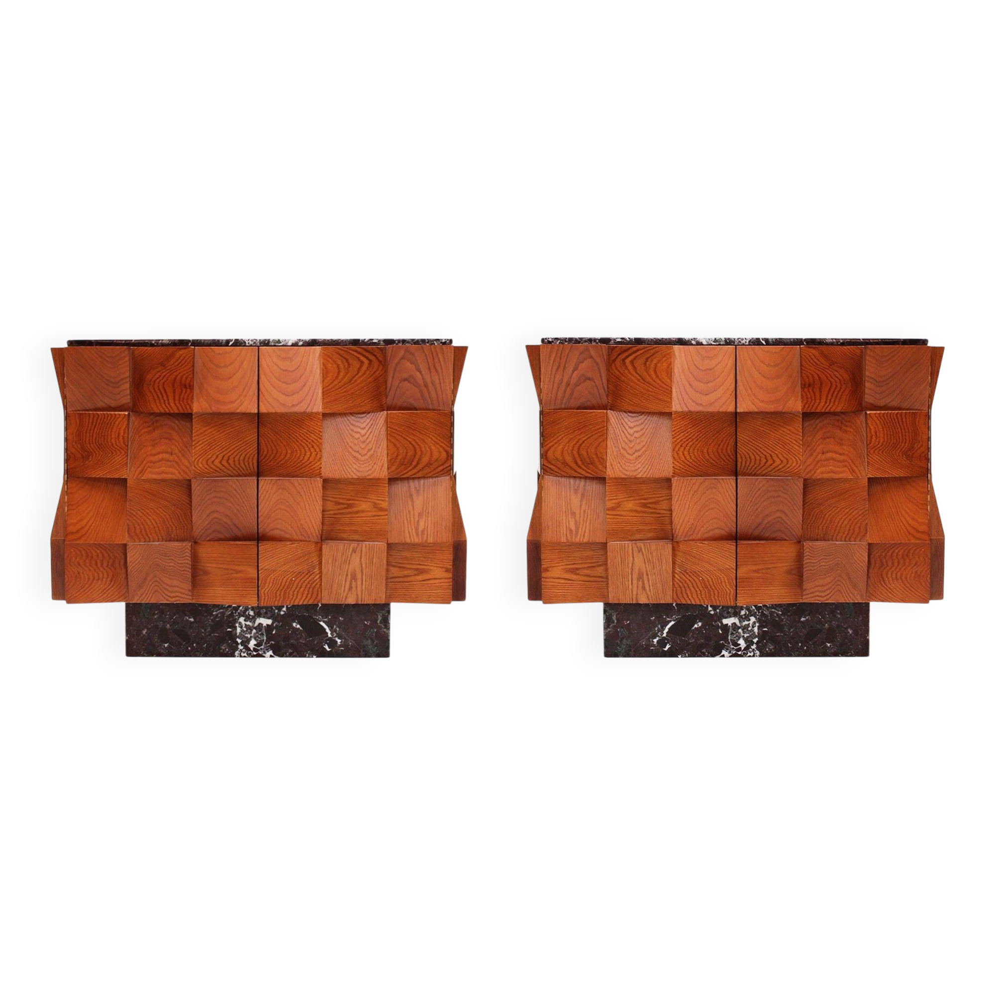 Contemporary Modern Pair of Sideboards in Wood and Burgundy Marble Top, Italy