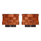 Contemporary Modern Pair of Sideboards in Wood and Burgundy Marble Top, Italy