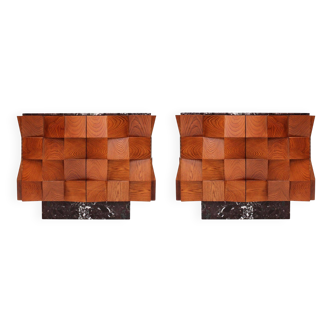 Contemporary Modern Pair of Sideboards in Wood and Burgundy Marble Top, Italy