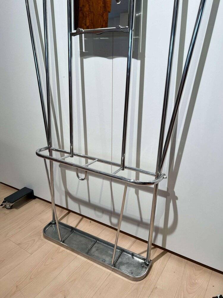 Art Deco Coat Rack & Mirror in Tubular Aluminum, France, 1930