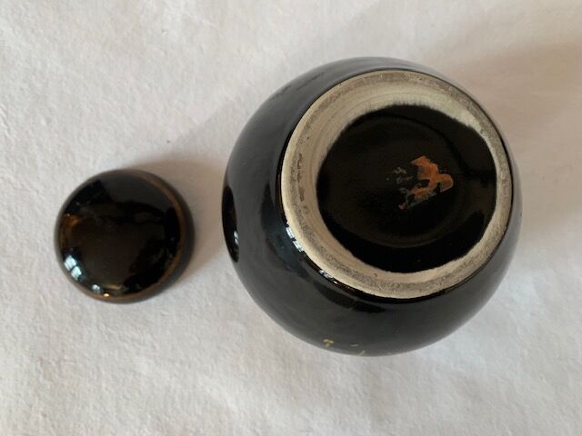 Old black ceramic ginger pot / Vintage Chinese ceramic 1950 / Art deco