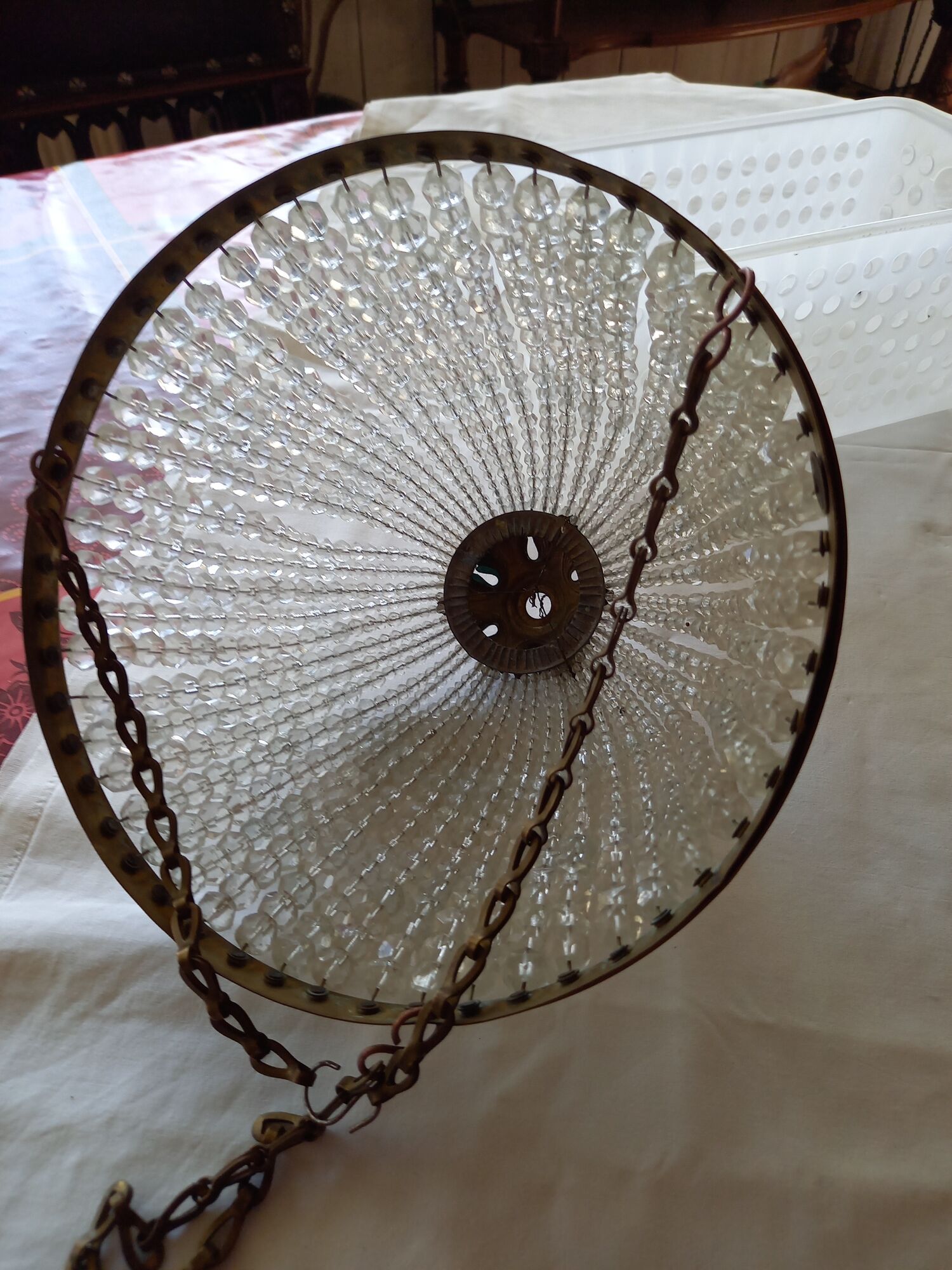 Ceiling lamps gilded brass basket and glass bead tassels