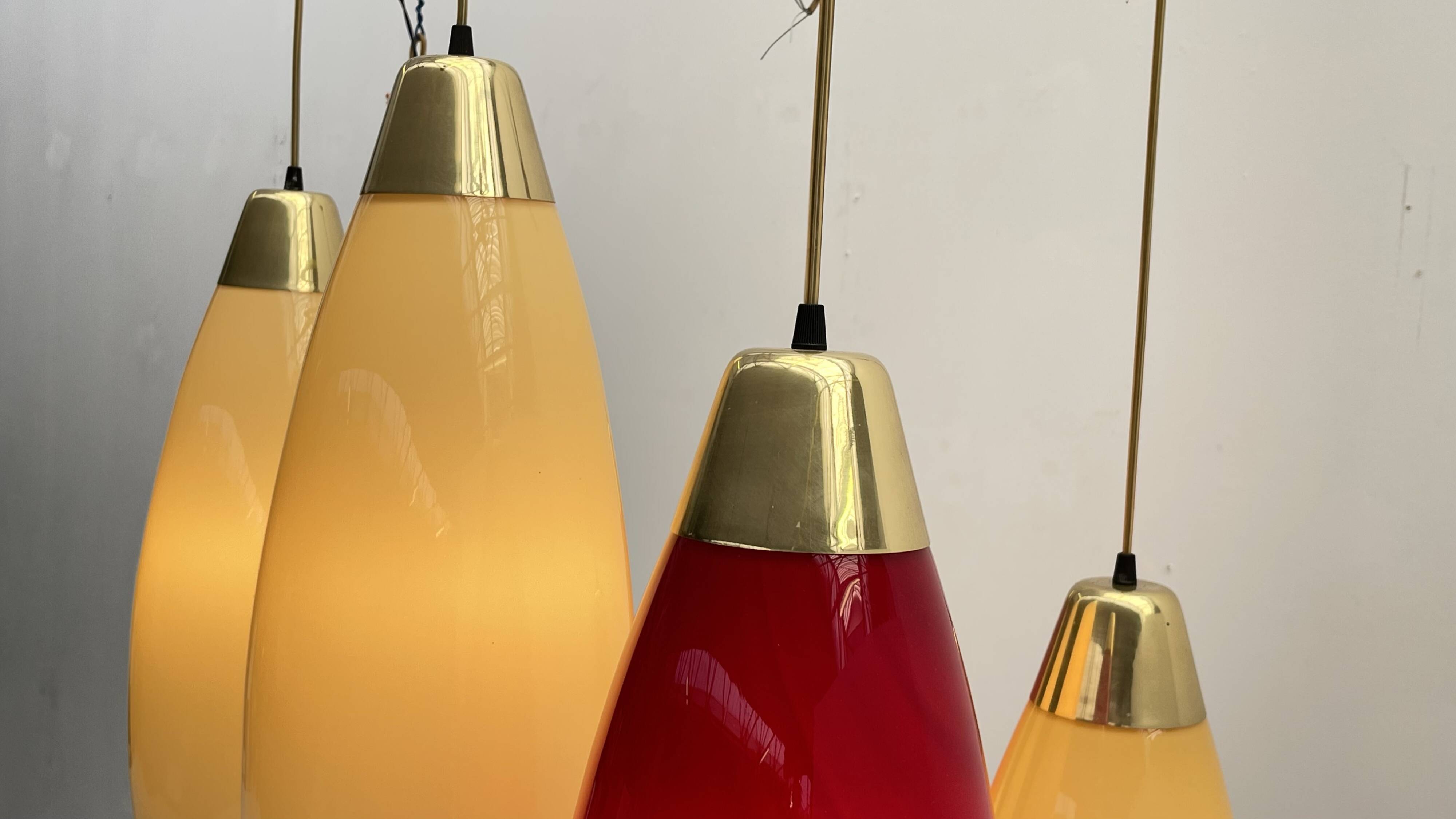 red and yellow murano glass pendants