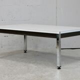 Coffee table chrome steel base, white melaminate top. France, circa 1970.