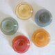 5 vintage Arcopal Harlequin teacups with saucers
