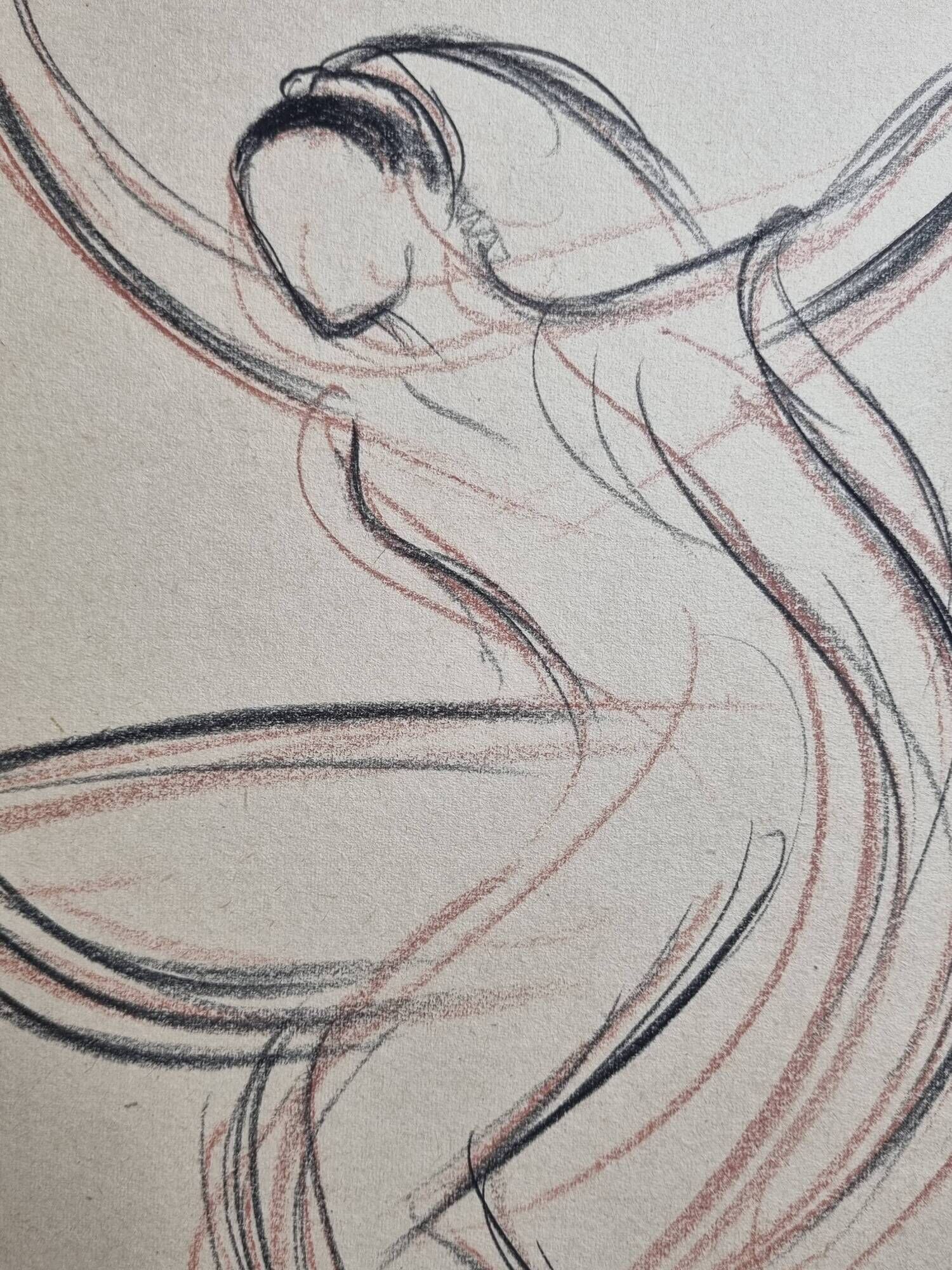 Two-tone oriental dancer, original pastel signed by Jean Target, 1950s, 28 x 38 cm