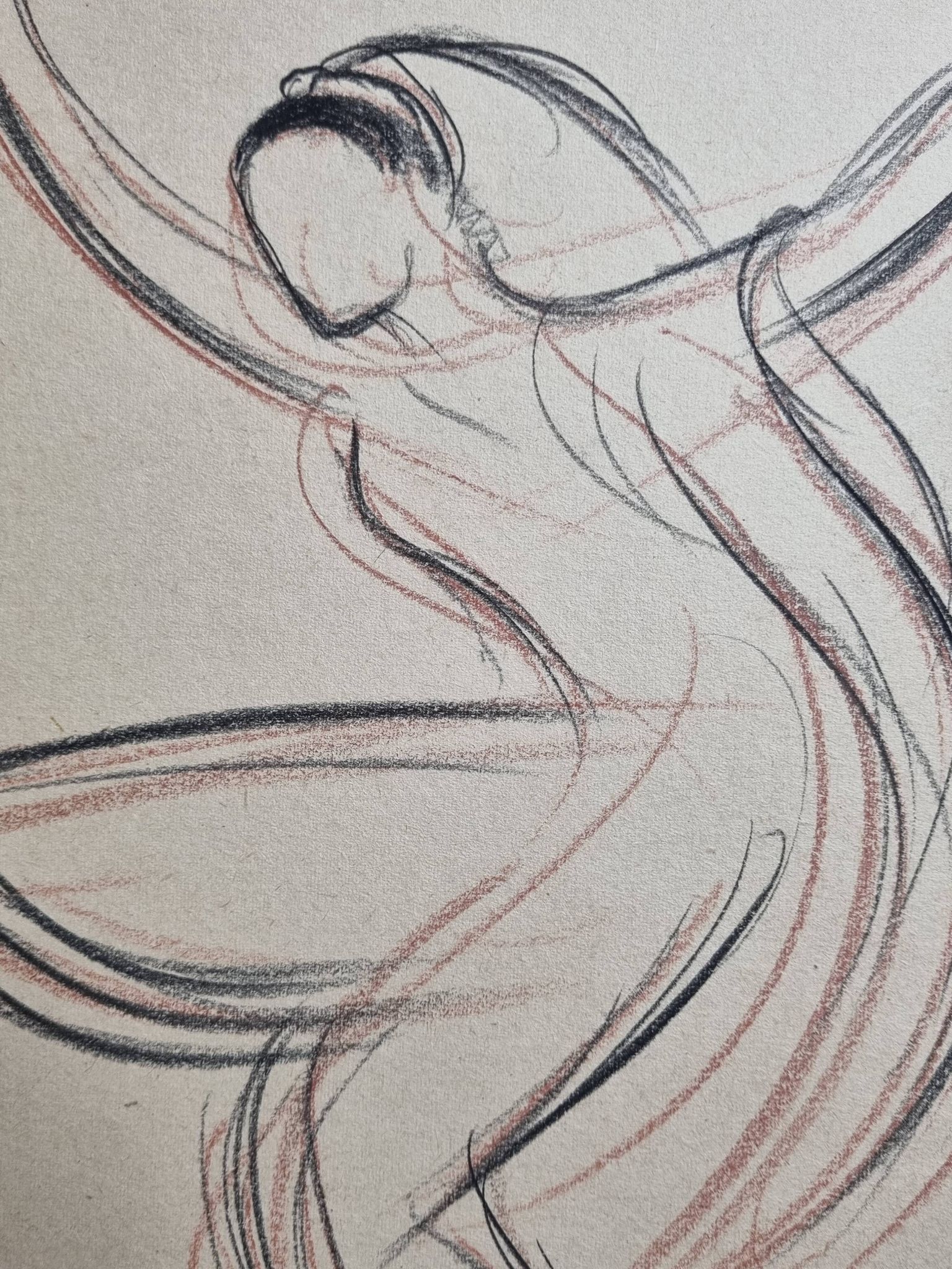 Danseuse orientale en bichromie, pastel original signé de Jean Target, années 50, 28 x 38 cm