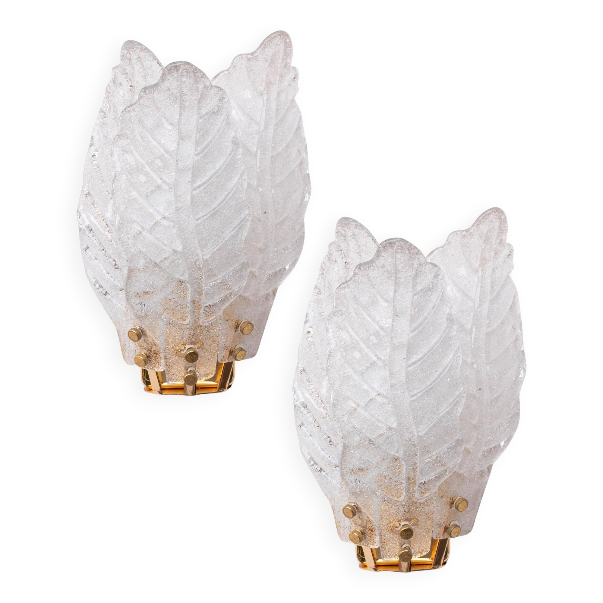 Set of 2 Florence, elegant Murano wall light transparent leaves, 1970