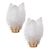 Set of 2 Florence, elegant Murano wall light transparent leaves, 1970