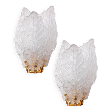 Set of 2 Florence, elegant Murano wall light transparent leaves, 1970