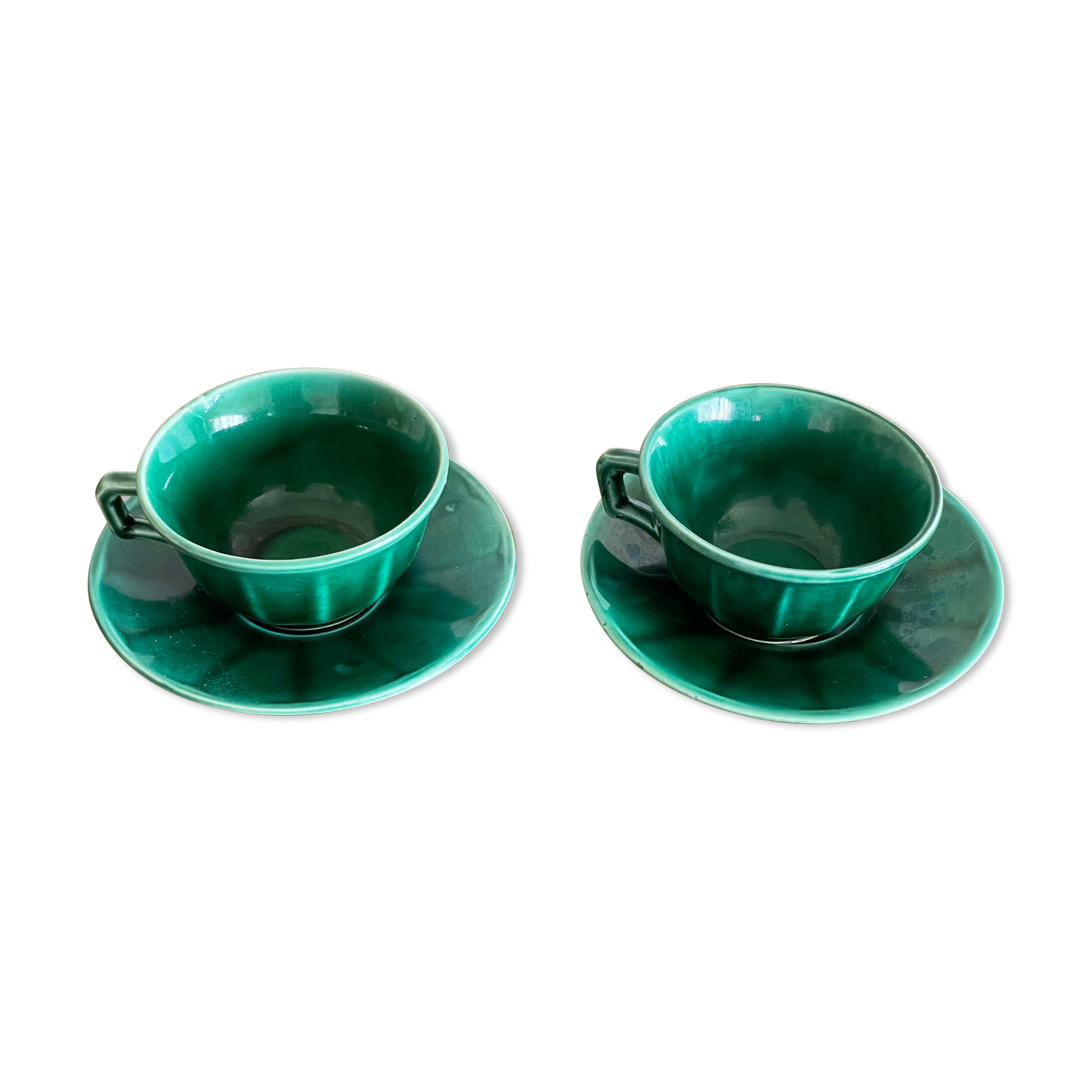 Duo of green ceramic cups
