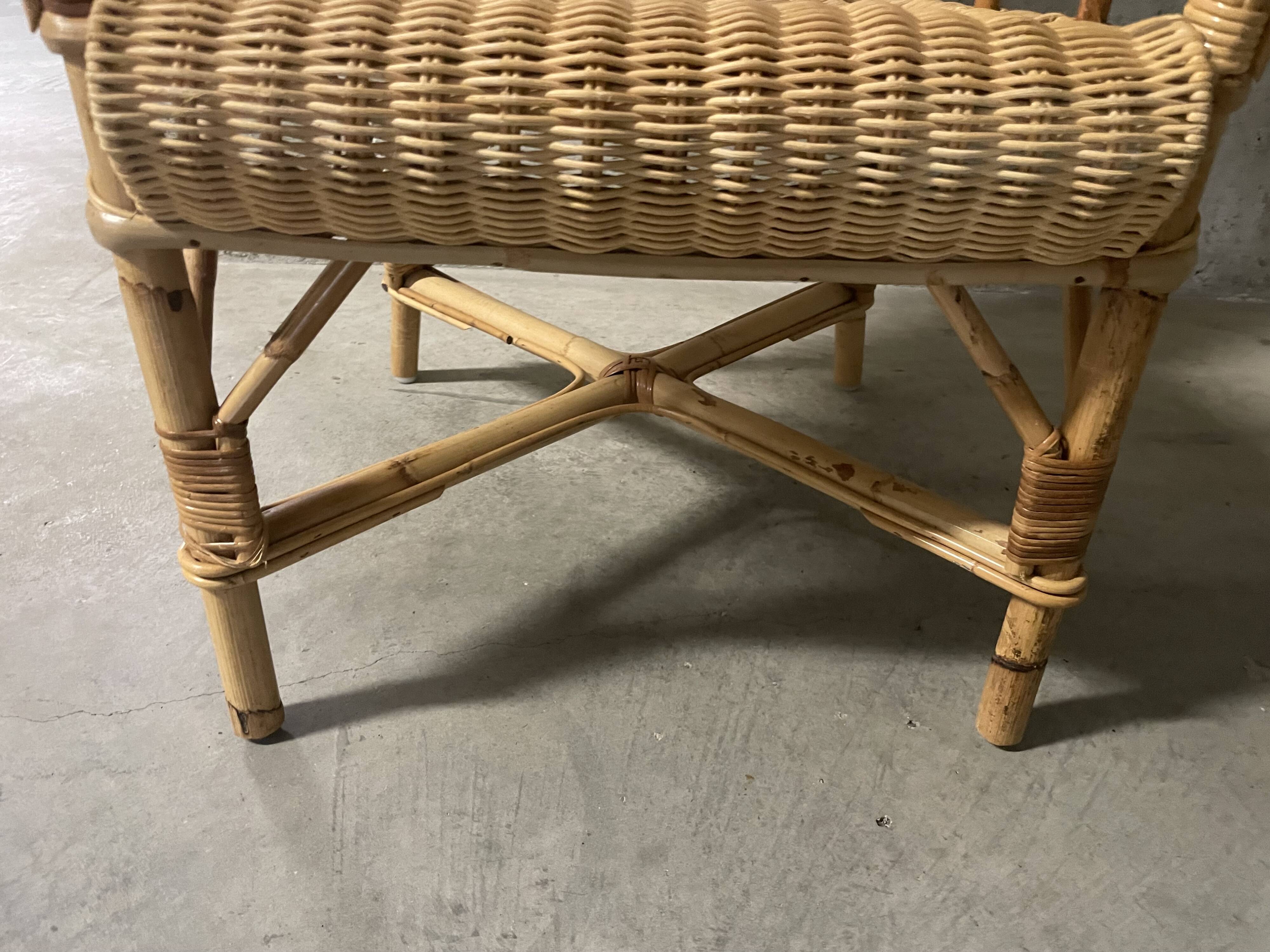 Rattan and wicker armchair from the 1970s.