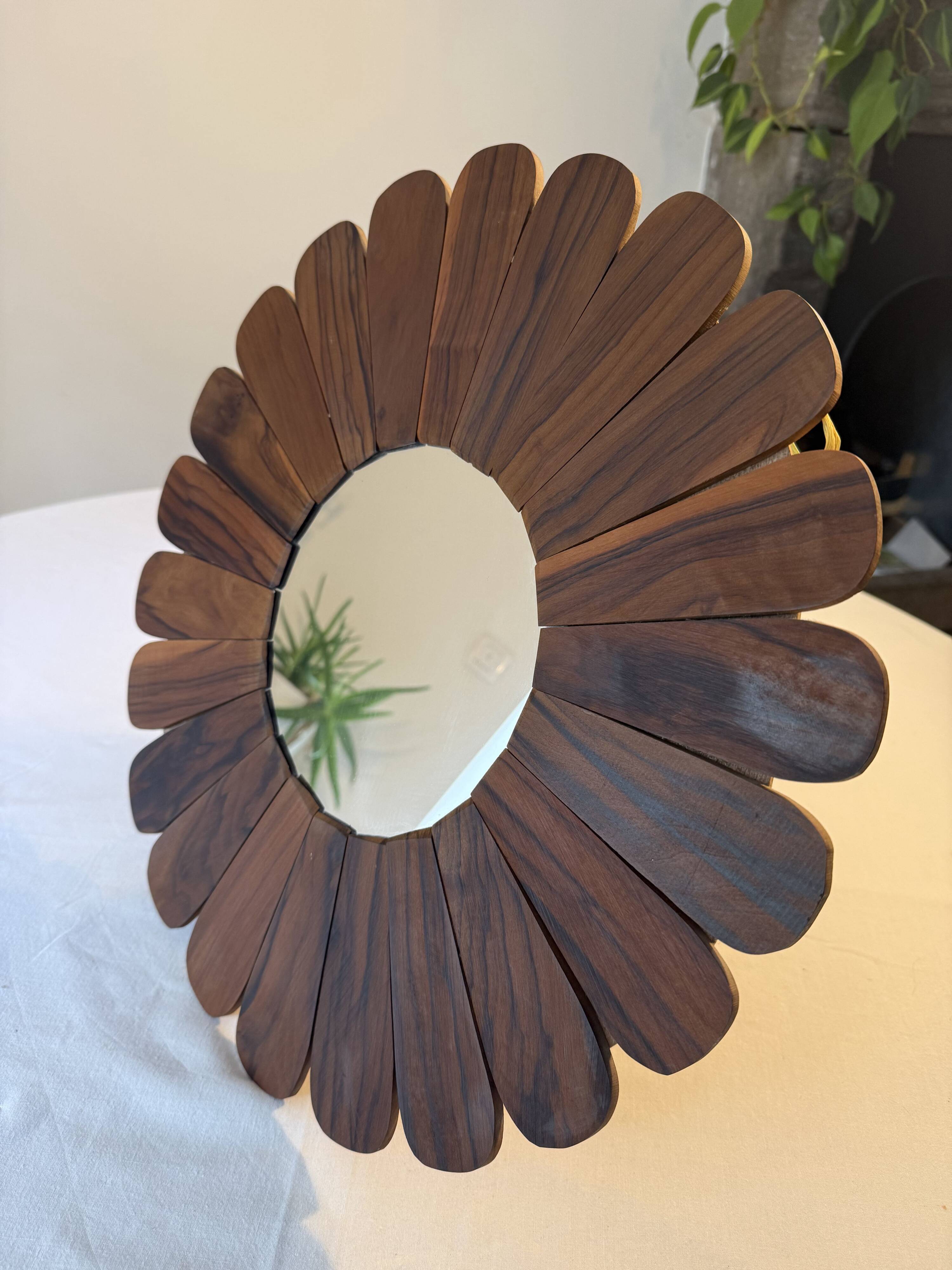 Miroir soleil fleur en bois, style vintage