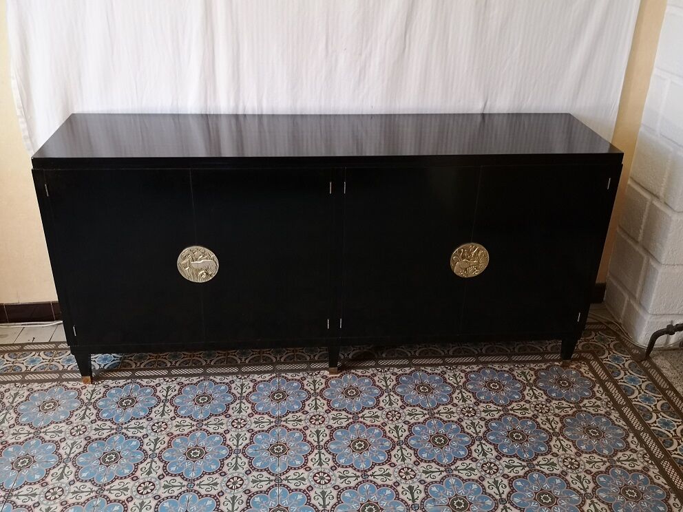 4-Door black laced enfilade by Jean Pascaud 1940 1945 art deco