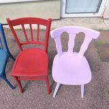 Set of 6 mismatched vintage bistro wooden chairs.