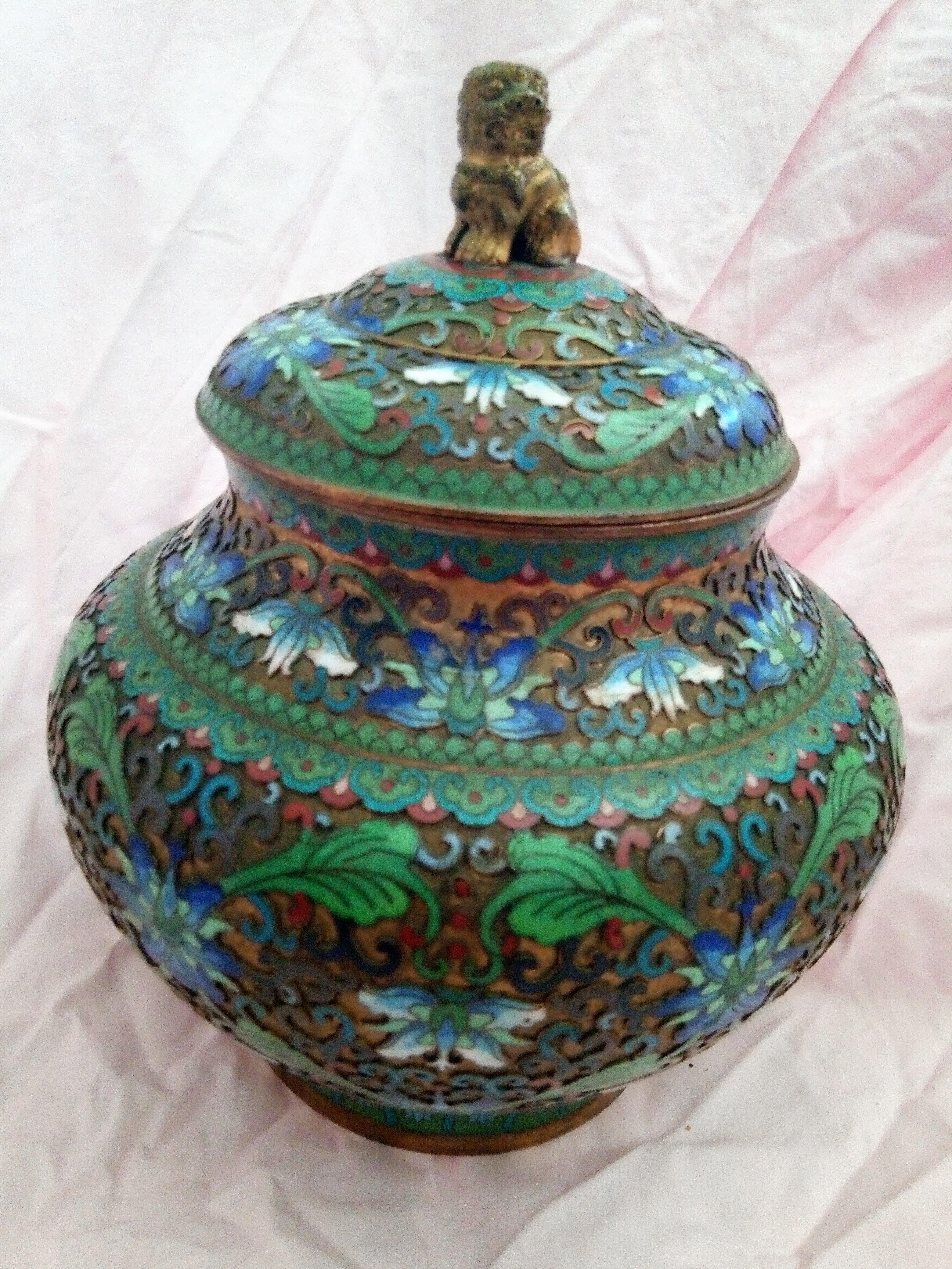 Pot covered in enamelled bronze