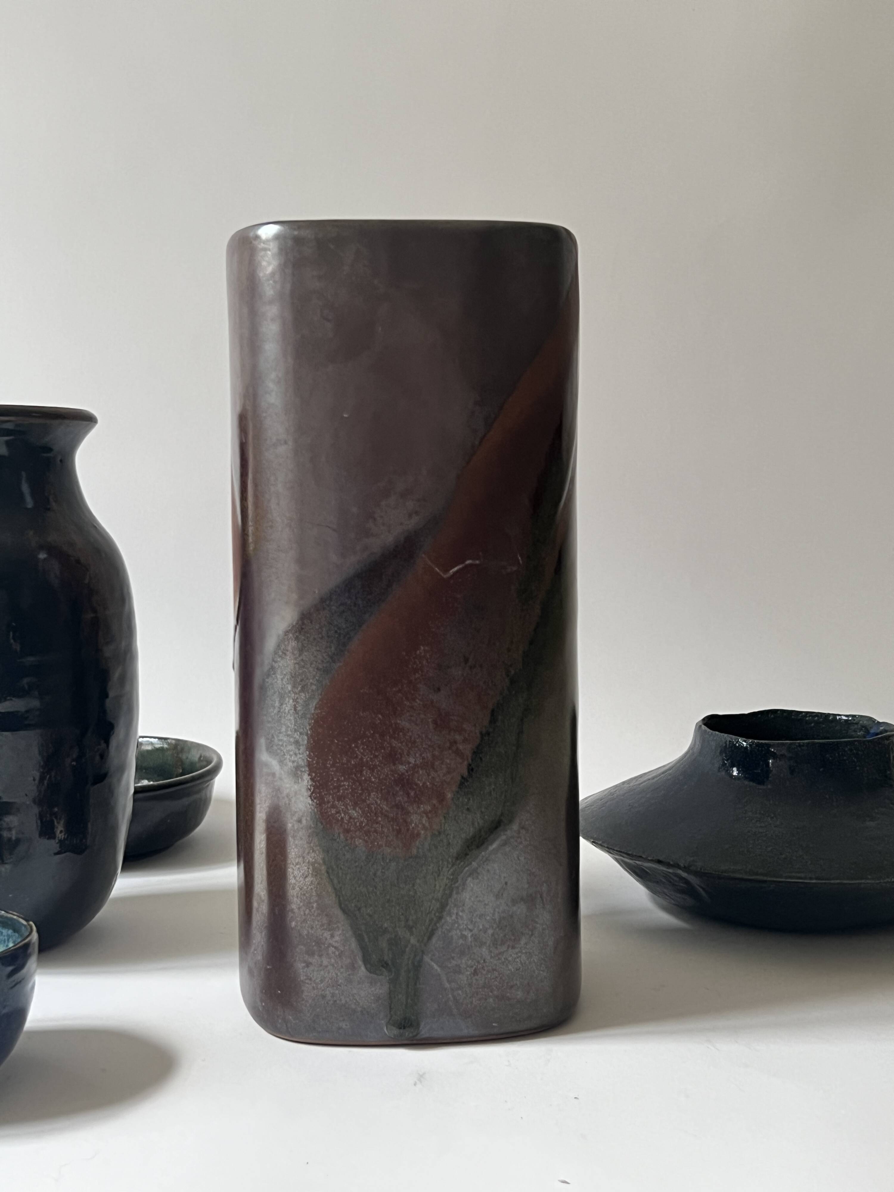 Large iridescent ceramic vase signed Jean Yves Lemonnier, France 1970