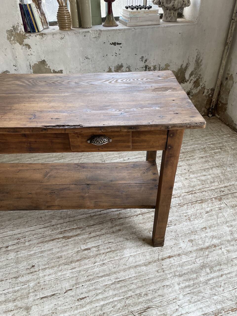 Drapery console table in pine