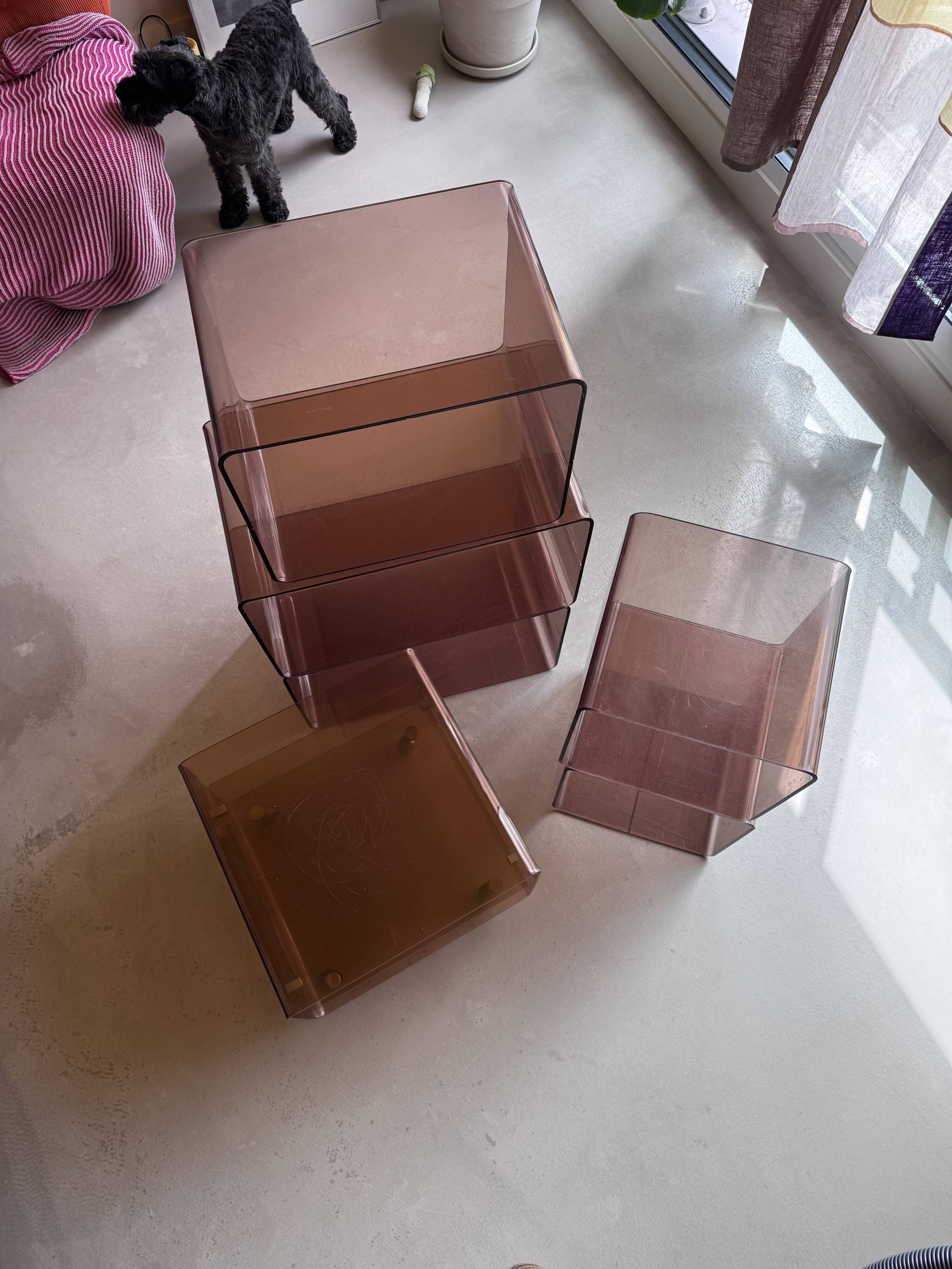 Set of 6 vintage smoked plexiglass modules – 70s/80s – Roche Bobois style