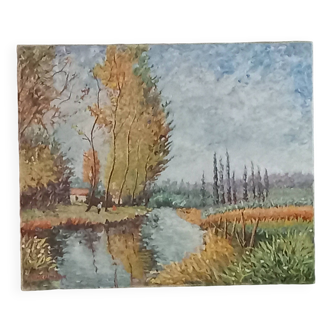 Huile sur toile signée, paysage