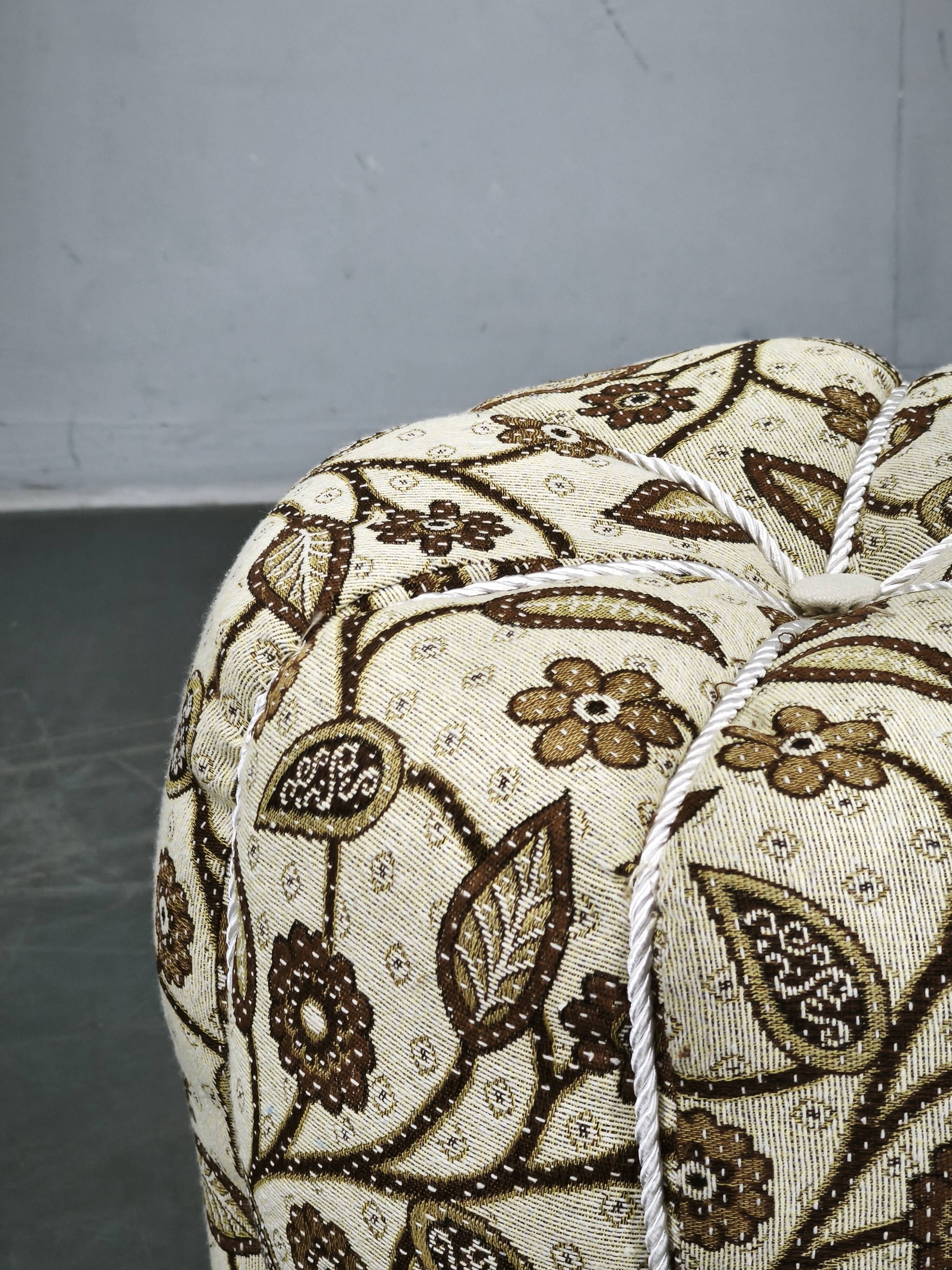 Art Deco Floral Upholstered Pouf Ottoman, Czechoslovakia, 1940s