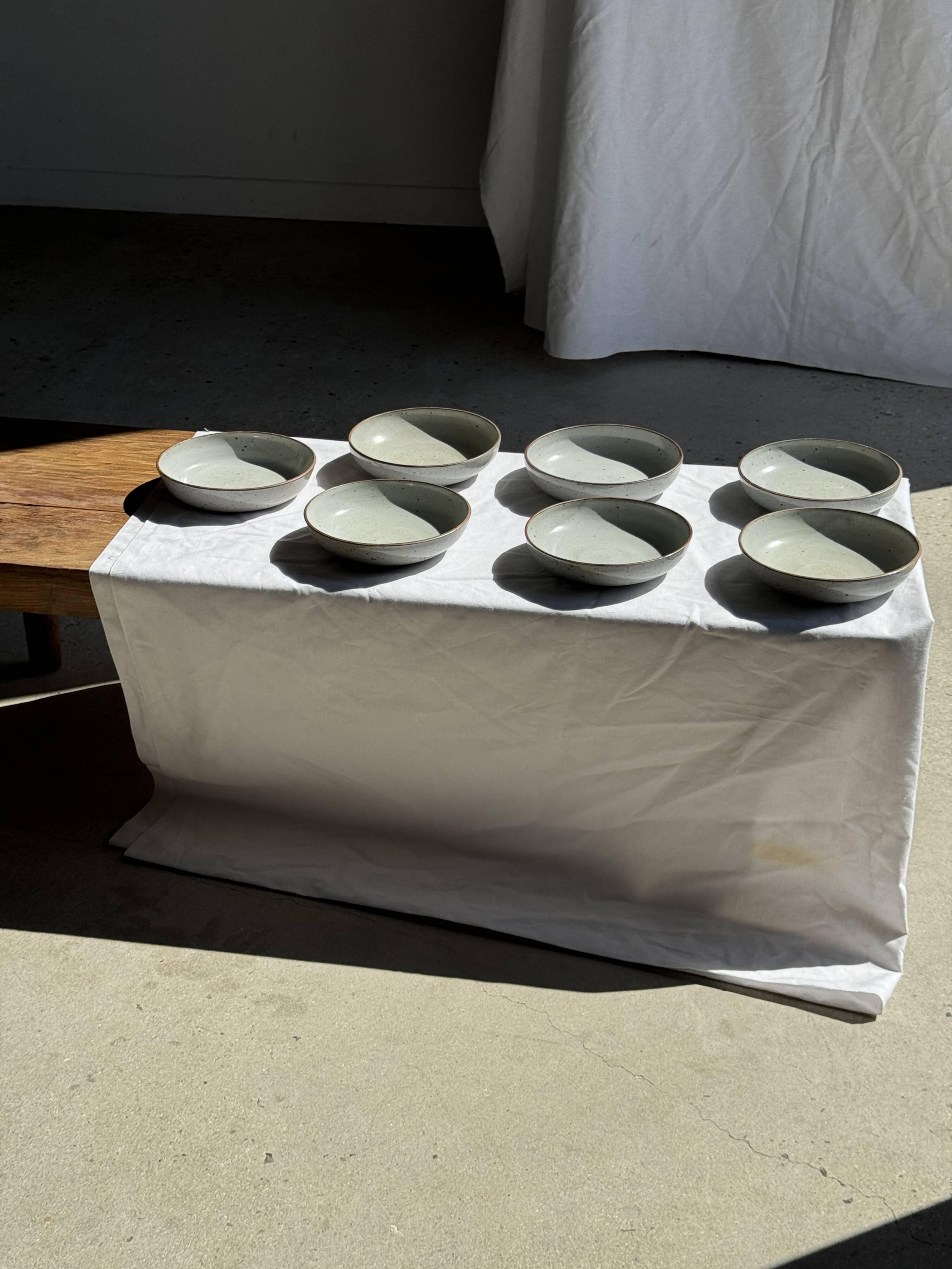 Set of 7 handmade grey glazed ceramic deep plates D18.5 H5.