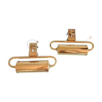 Pair of brass tube wall lamps for paintings / vintage 60s-70s