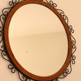 Round iron and rattan mirror