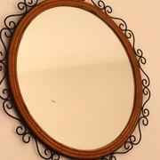 Round iron and rattan mirror