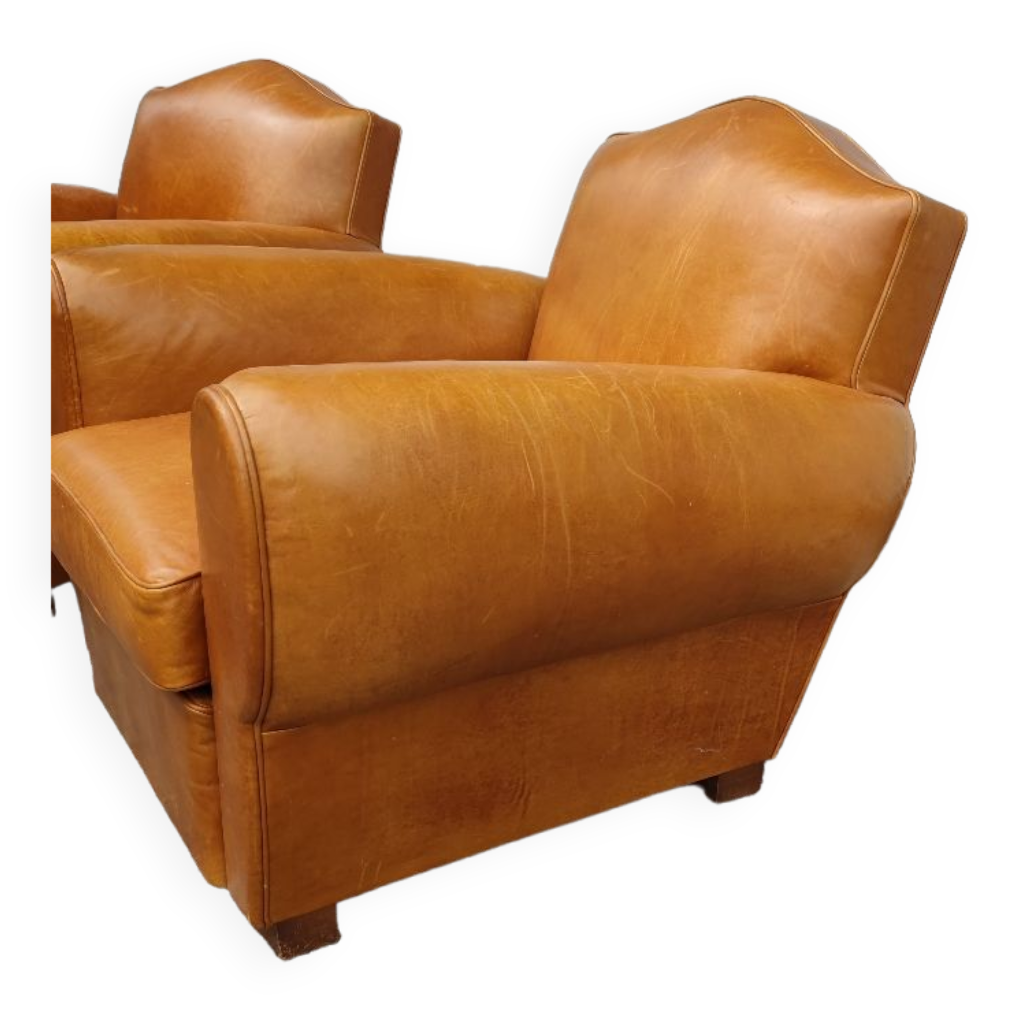 Pair leather club armchairs