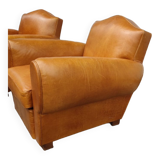 Pair leather club armchairs
