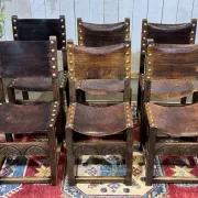 Set of 6 English chairs in oak and fine leather from the late 19th century.