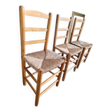 3 chaises paillées vintage, meubles sièges anciens