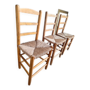 3 vintage straw chairs, antique seating furniture