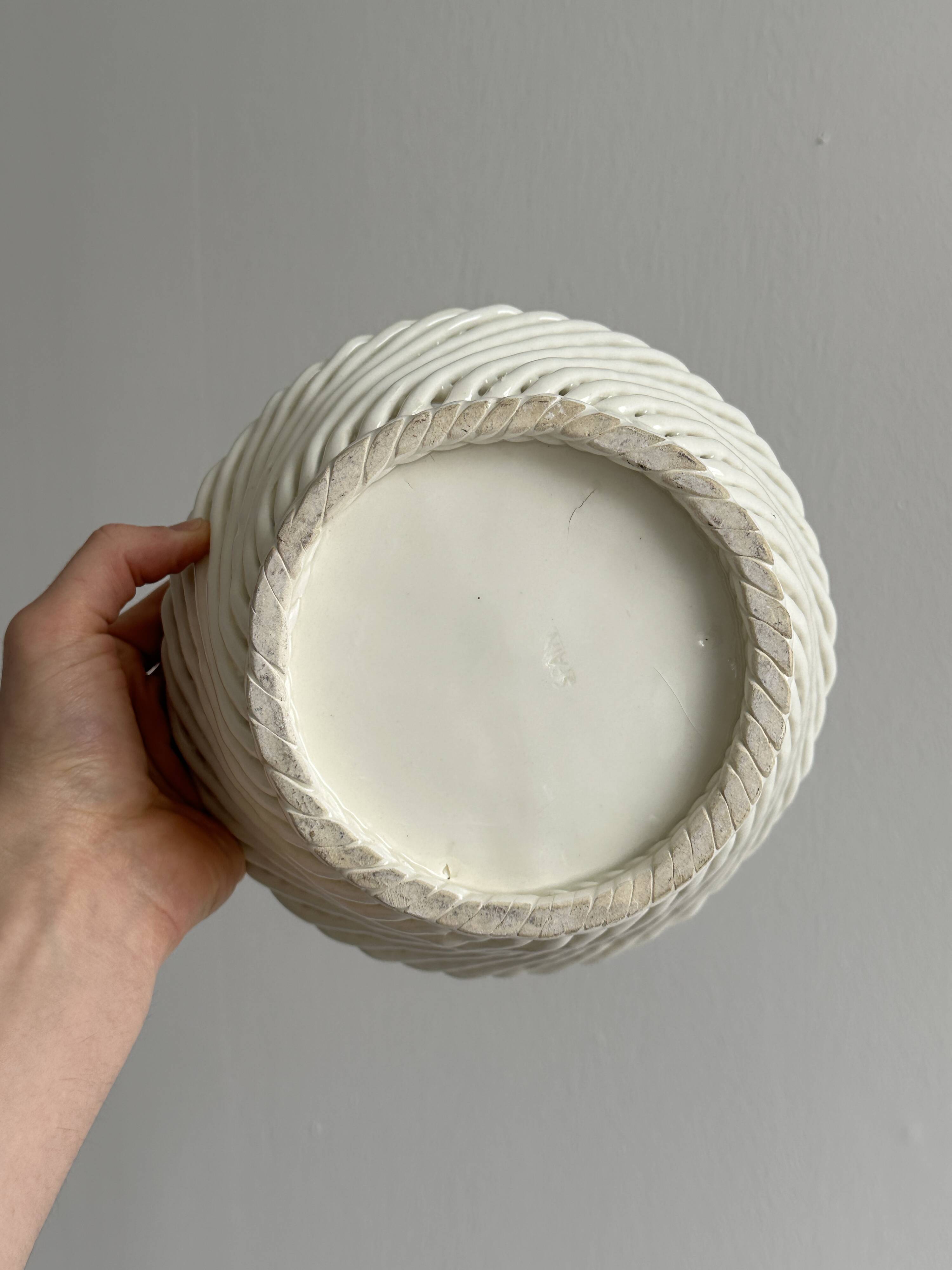 White woven ceramic basket