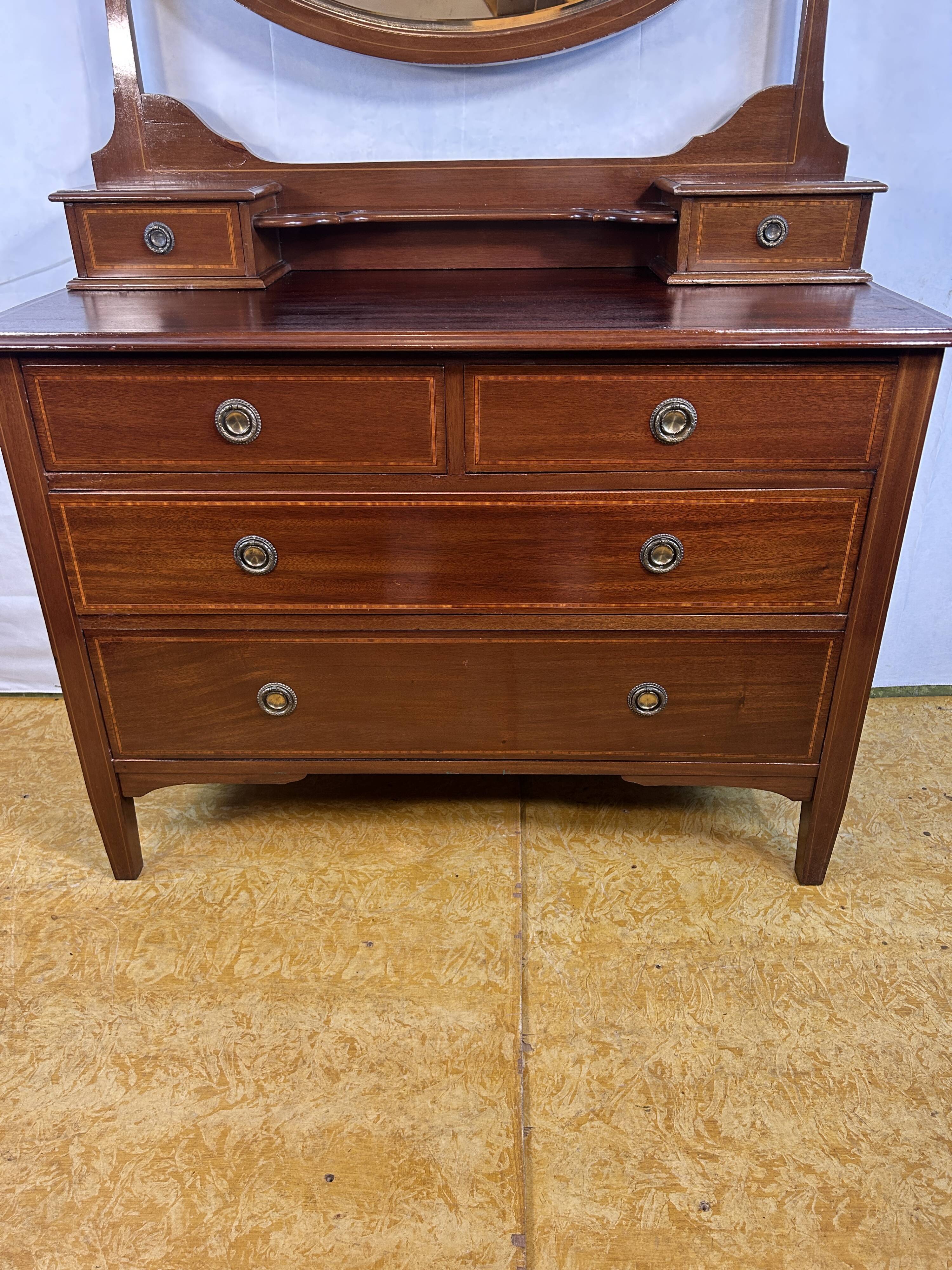 Edwardian Brocante Vintage Mahogany Dressing Table with Inlay 1900-1910