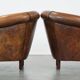 Set of 2 club armchairs in sheepskin leather with black piping