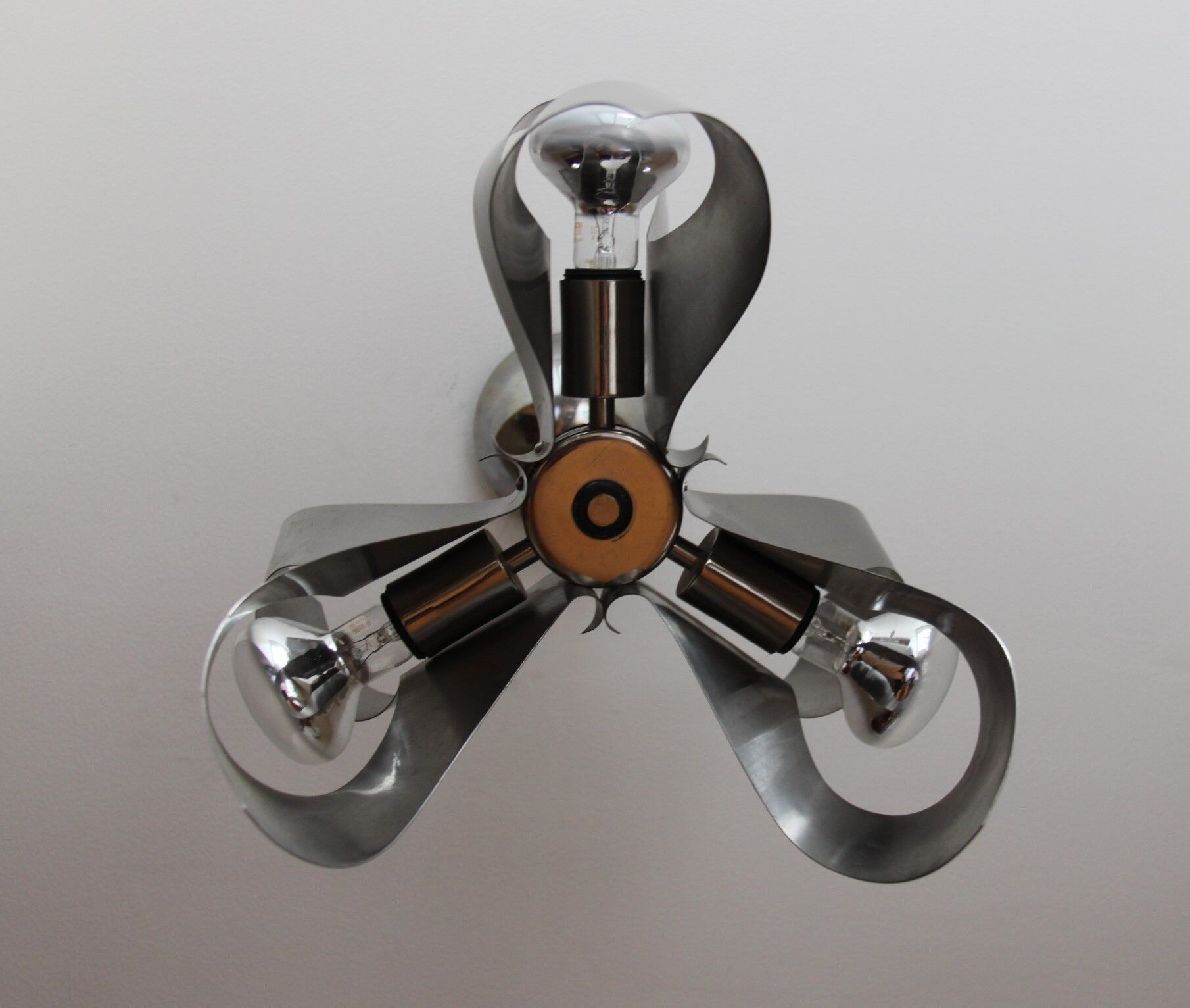 Brushed steel metal pendant light, seventies design