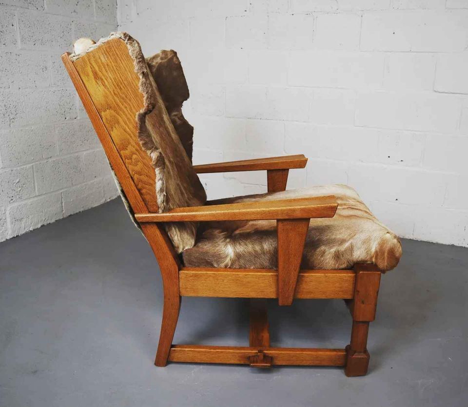 Brutalist oak lounge chair and ottoman